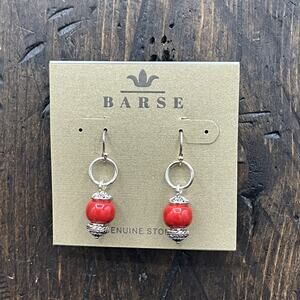 Barse Batik Drop Earrings- Red Magnesite-Sterling Silver- NWT